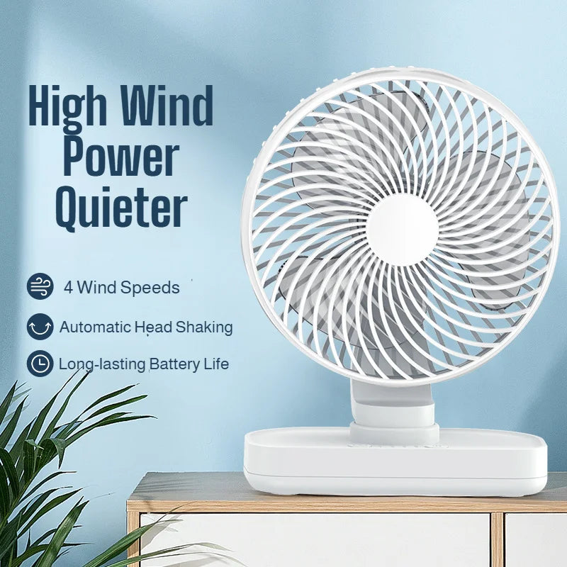 360° Oscillating USB Rechargeable Desktop Fan – 4-Speed