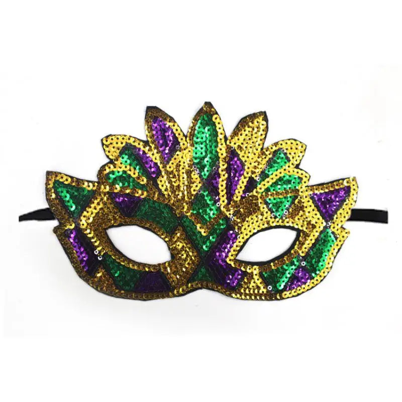 1PC Purple Green Yellow Sequin Mardi Gras Masque Masquerade Venetian Carnival Half Face Mask Halloween Cosplay Accessories Oasis Select C