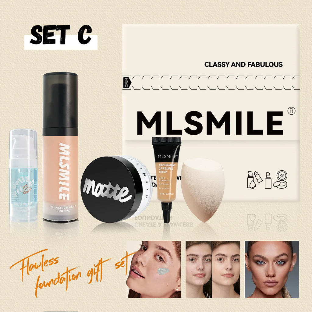 MLSMILE Makeup Set – Primer, Foundation, Concealer & Powder