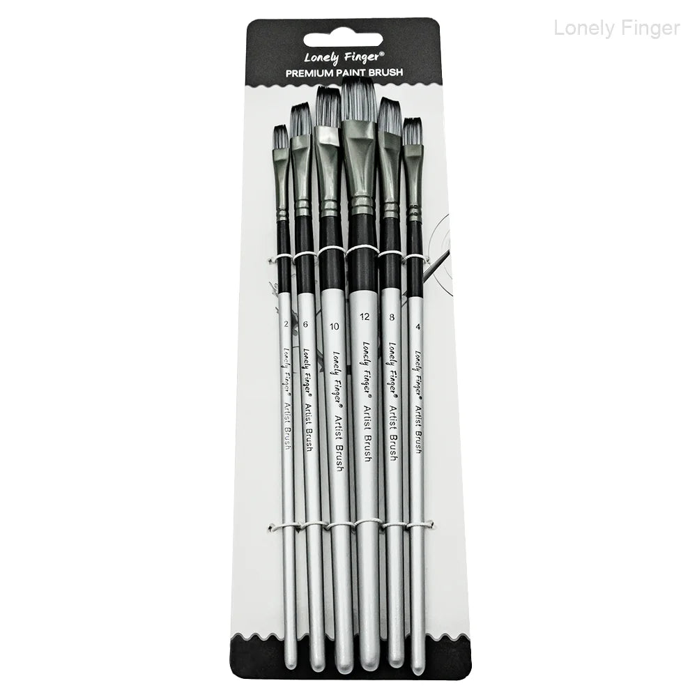 6pcs Paint Brushes Set for Acrylic Painting,Watercolor,Oil，Inks，Gouache，Crafts, Brush Tip Flat，Round, Angle，Filbert,Paint Oasis Select 6pcs Sliver Flat