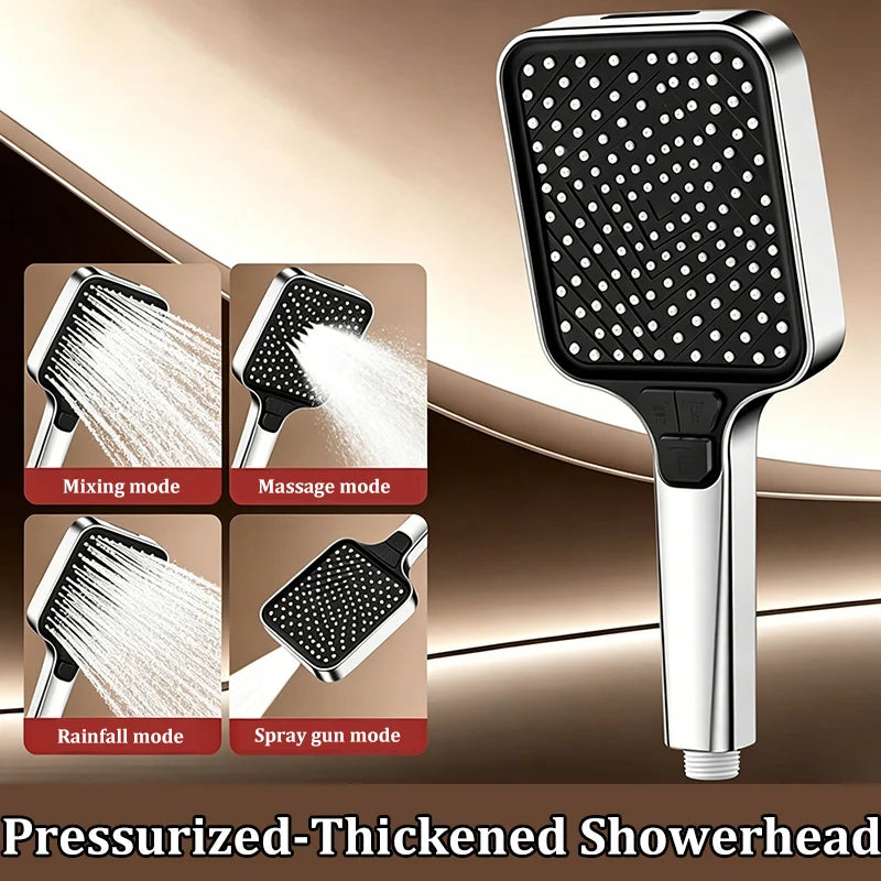 4-Mode Square Handheld Showerhead – High Pressure & Rainfall