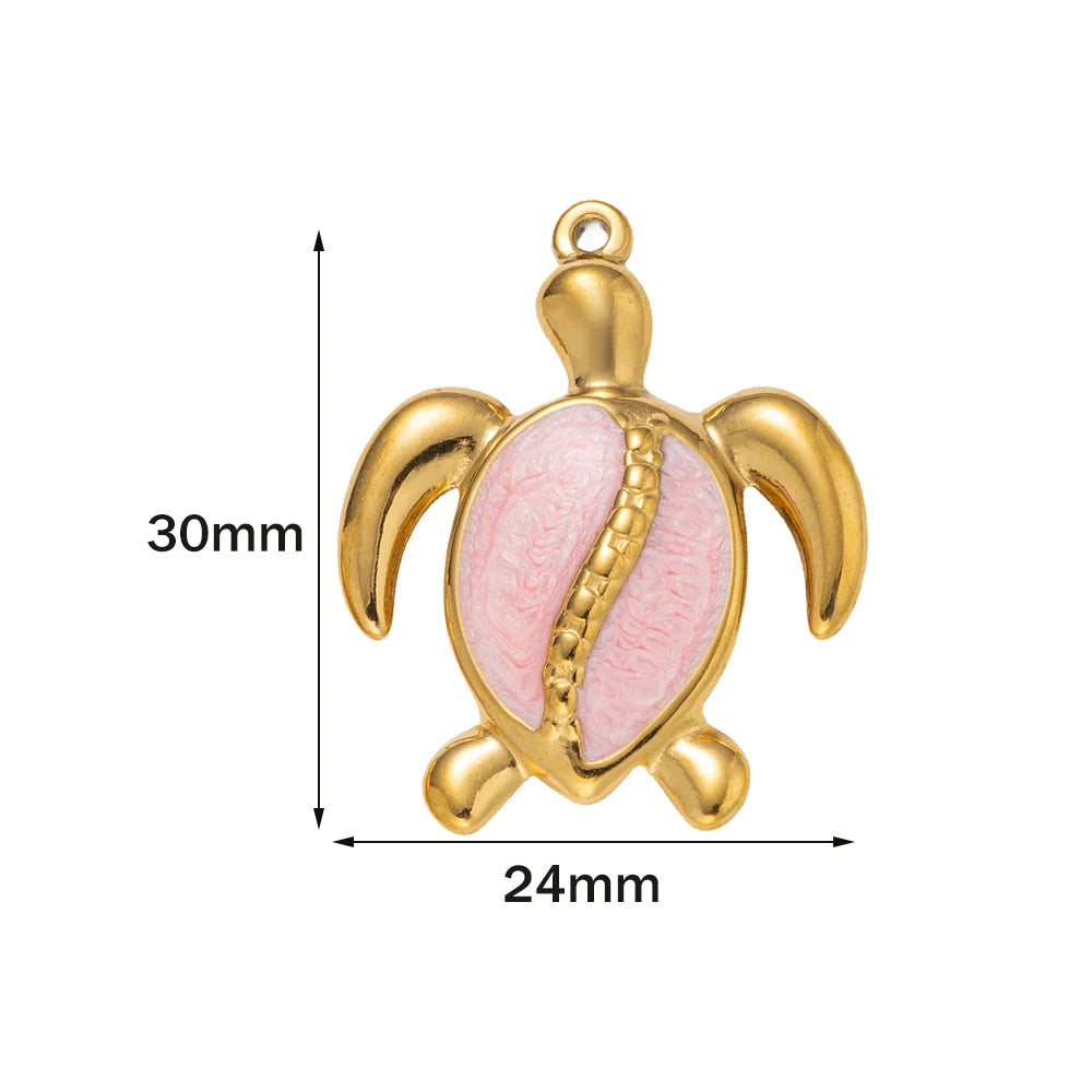 5pcs Stainless Steel Enamel Animal Sea Turtle Tortoise Charms Pendant for Bracelet Necklace Jewelry DIY Craft Making Wholesale Oasis Select Pink