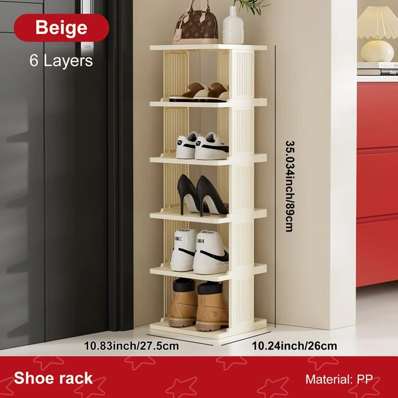 Vertical Shoe Rack: Stackable Shoe Rac, DIY Free-Standing Shoe Organizer, Small Shoe Shelf for Compact and Narrow Spaces, Plasti Oasis Select White 6 Tiers