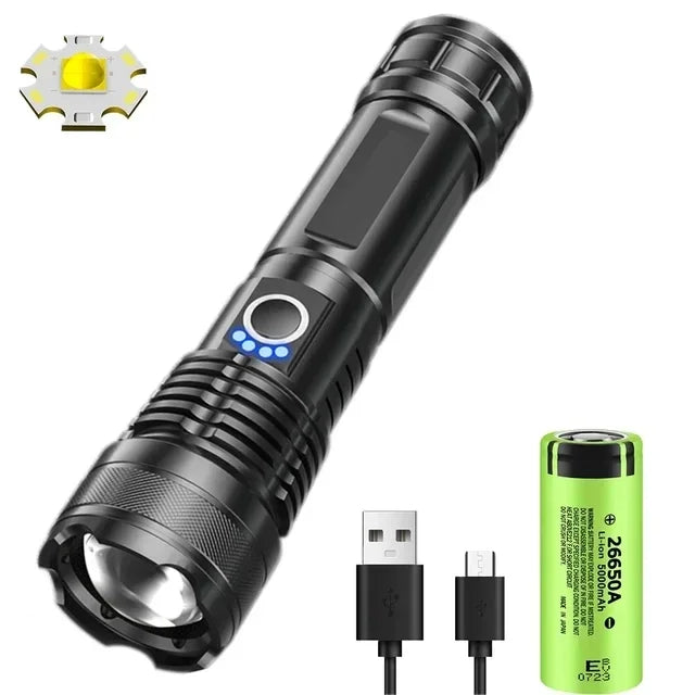 Most Powerful LED Flashlight Rechargeable Torch Lighting 1500M Tactical Lantern Ultra Bright Flashlight With Usb Rechargable Oasis Select P50 LED
