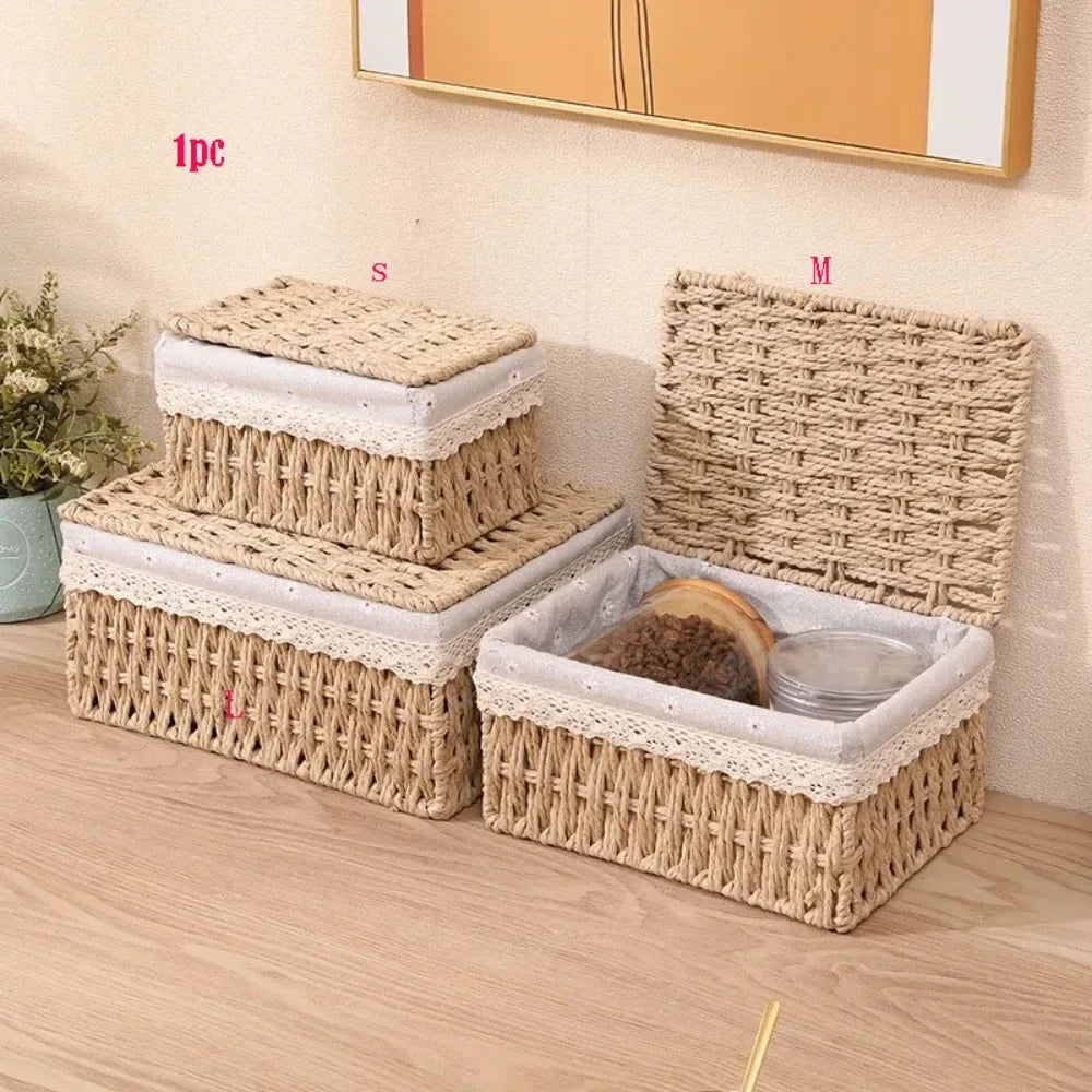 Rustic Hand Woven Wicker Storage Baskets Bohemia Hollow Out Laundry Hamper Household Portable Storage Basket Kitchen Supplies Oasis Select Beige 2-S