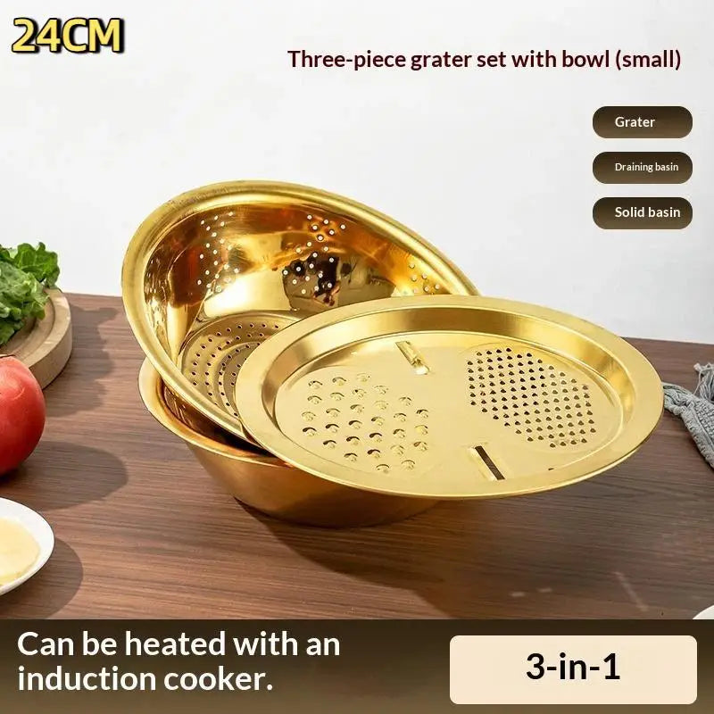 3 In 1 Food Safe Stainless Steel Vegetable Cutter Set Easy Operate Slicer Shredder for Home Kitchen Daily Cooking Use Oasis Select A