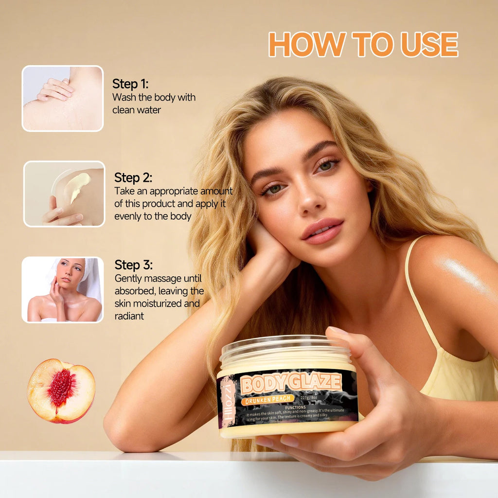 8oz 2oz Body Glaze Peach Moisturizes, Protects, and Repairs Skin Create a more even-looking skin tone Oasis Select