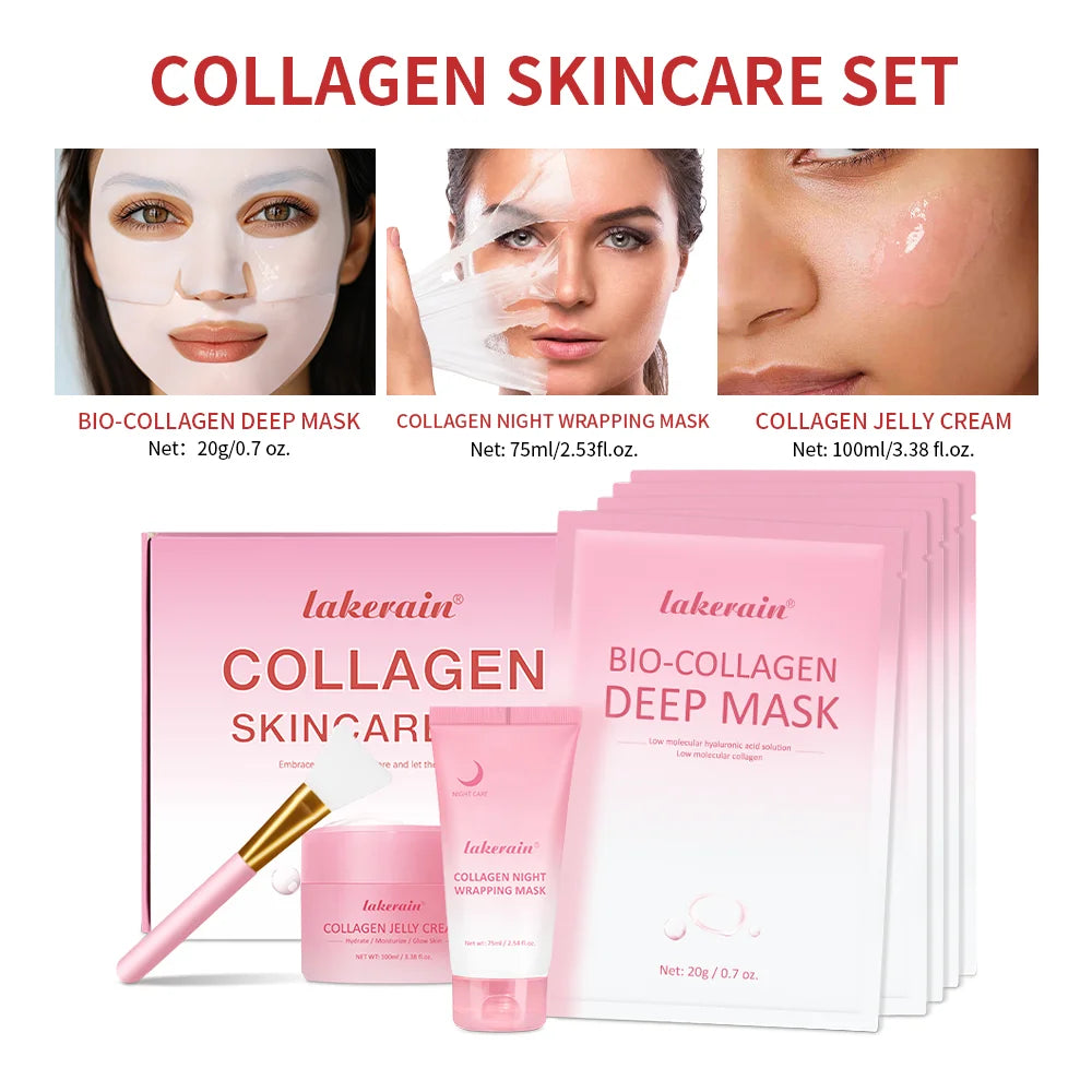 Collagen Face Skincare Set Deep Nourishment Radiant Skin Repair Rough Dry Skin Collagen Night Wrapping Mask & Jelly Cream Combo Oasis Select 1 Set
