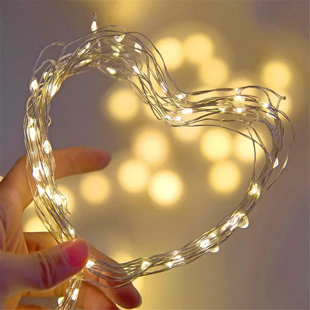 10/20pcs LED String Lights Copper Silver Wire Garland Light 3 Modes LR44 Battery Fairy Lights for Christmas Wedding Party Decor Oasis Select
