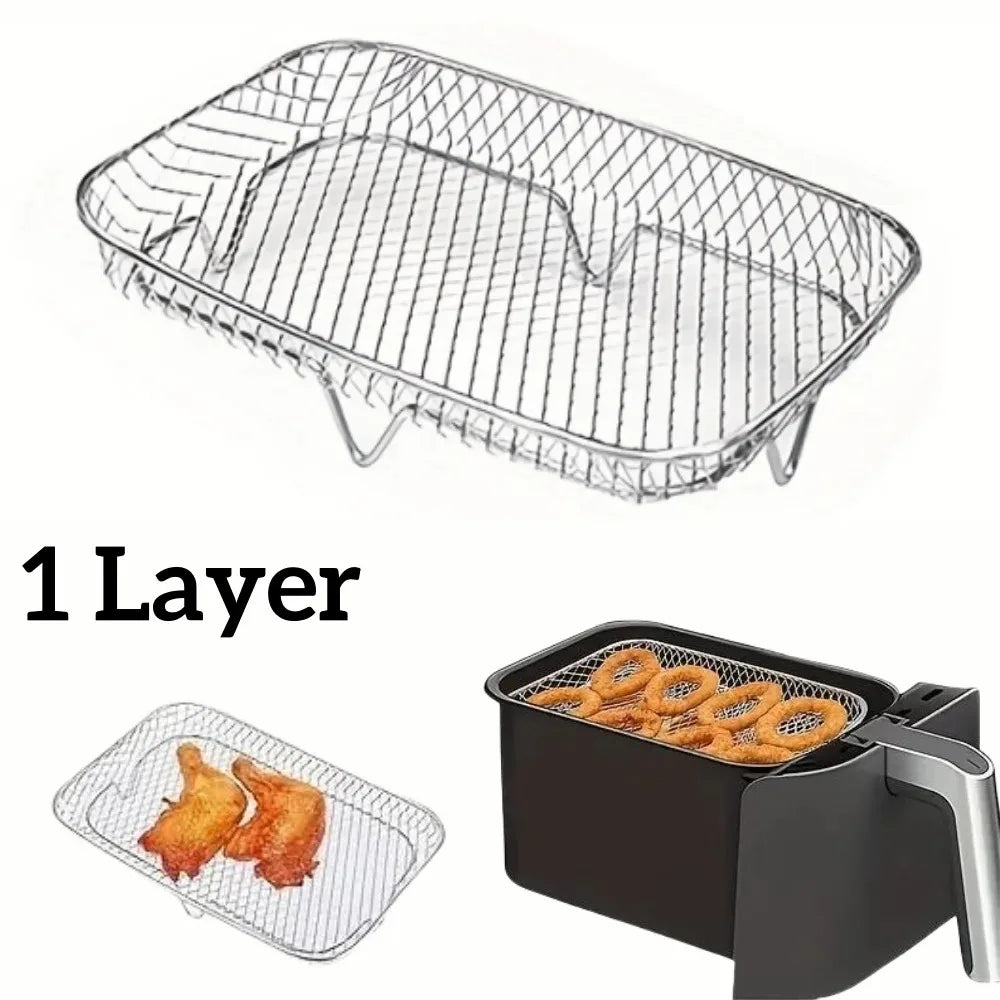 1/3Layer Air Fryer Racks Stainless Steel Square Air Fryer Basket Tray Stackable Dehydrator Racks Air Fryer Accessories Kitchen Oasis Select 1pc Rectangle