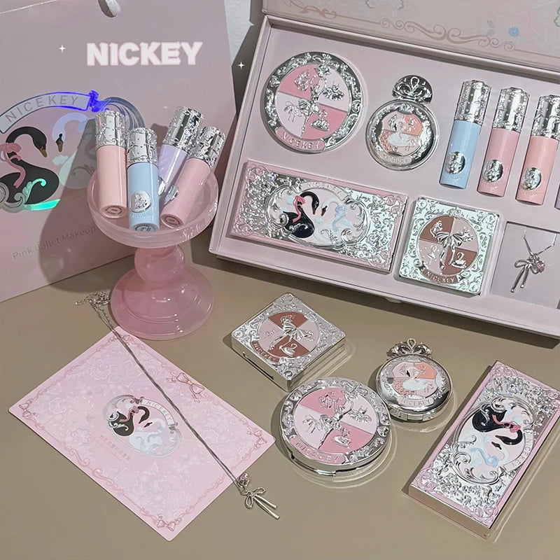 NICEKEY Multipurpose Makeup Sets Include 4 Lip Mud,1 Blush,1 Pressed Powder,1 Eyes Palette,1 Contour Palette With Necklace Gift Oasis Select
