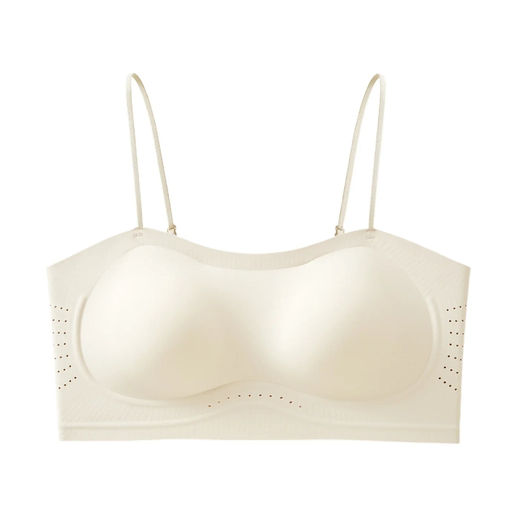 Thin Strap Push Up Bra for Women Seamless Backless Bandeau Camisole Summer Padded Jelly Wire Free Comfortable Daily Wear Oasis Select White M