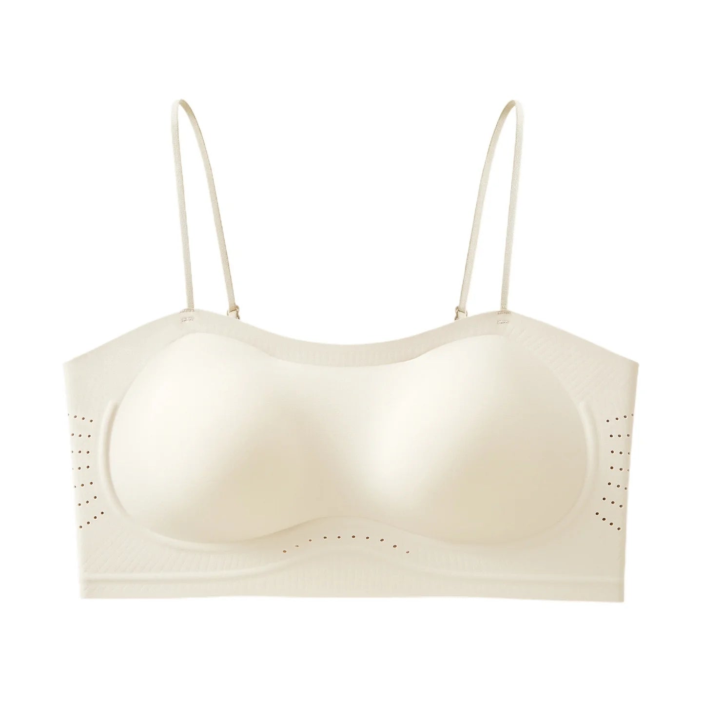 Thin Strap Push Up Bra for Women Seamless Backless Bandeau Camisole Summer Padded Jelly Wire Free Comfortable Daily Wear Oasis Select White M