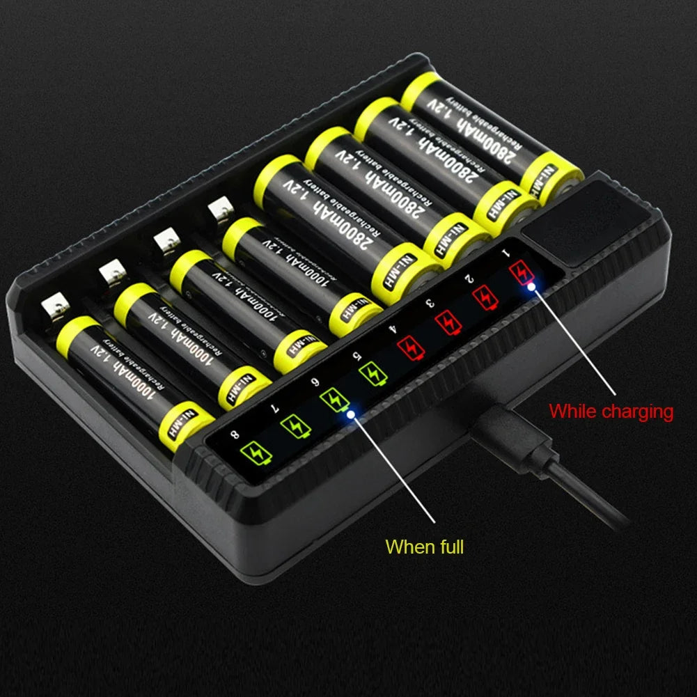 Intelligent Smart Battery Charger LED Display for 1.2V AA/AAA NiMH Rechargeable Batteries 8 Slots Ni-MH Battery Charger Oasis Select