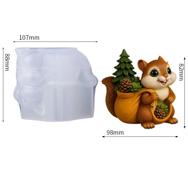 Squirrel Flower Pot Silicone Mold DIY Squirrel Candle Holder Mold Plaster Candle Jar Molds Concrete Vase Resin Pen Holder Mould Oasis Select White