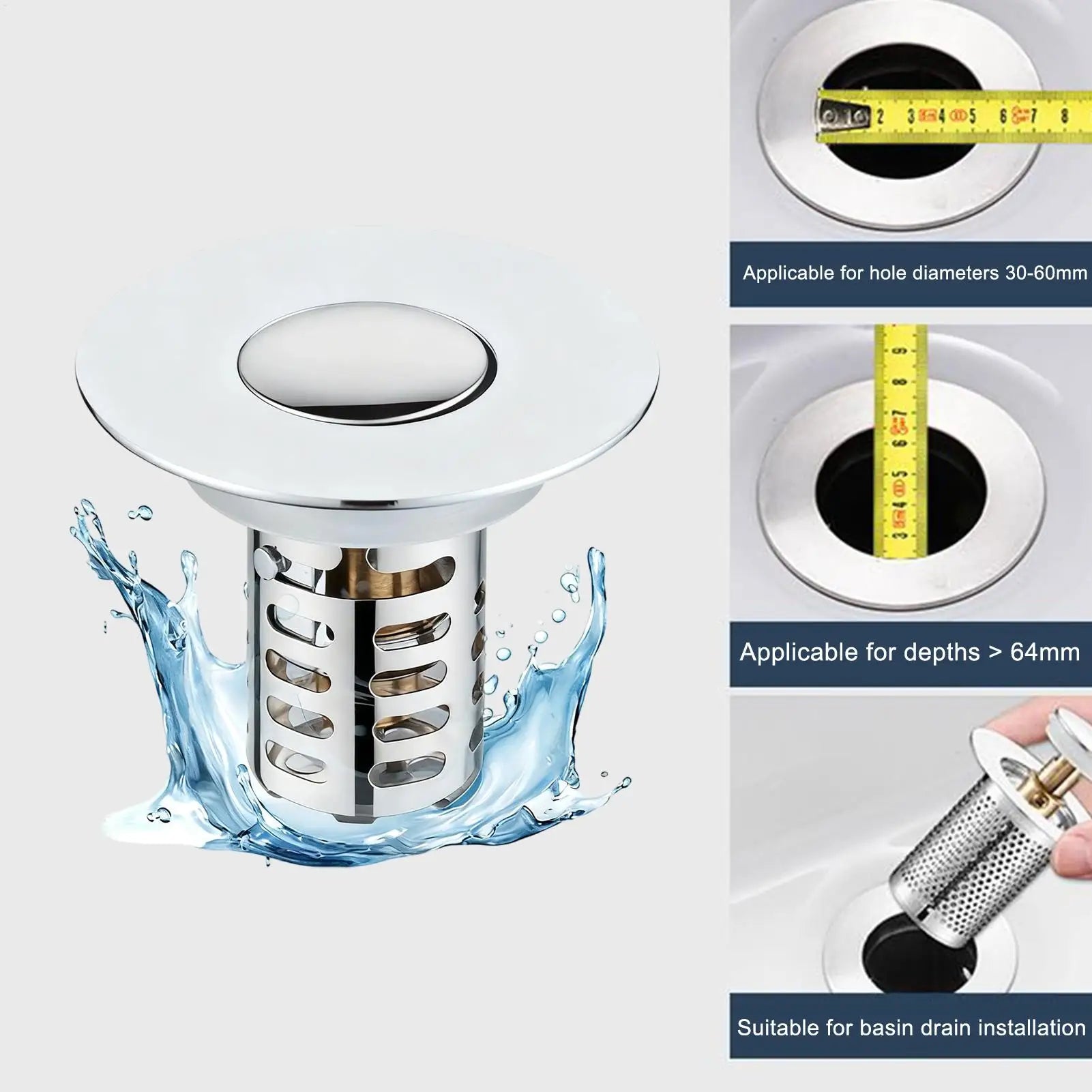 Sink Strainer Rebound Drain Plug Filter Metal Basin Pop-up Sink Filter With Hair Catcher Bathroom Sink Drain Stopper Strainer Oasis Select