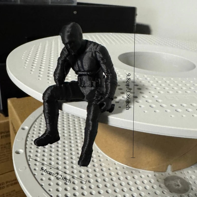 Black Tactical Masked Figurine 3D Printed Seated Contemplative Pose Honme Desk Ornament for Home Office Gaming Setup Decor Gifts Oasis Select