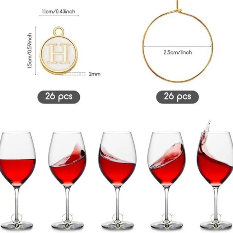 26Pcs DIY Wine Glass Markers Metal Letters Pendant Wine Glass Charm Rings Oasis Select