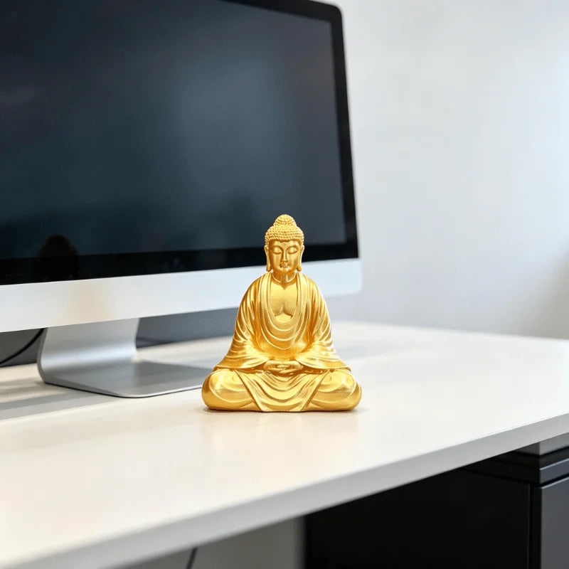 Meditating Buddha Sculpture 3D Printed Gold Finish Feng Shui Shakyamuni Statues Altar Zen Decor Serene Meditating Home Ornaments Oasis Select