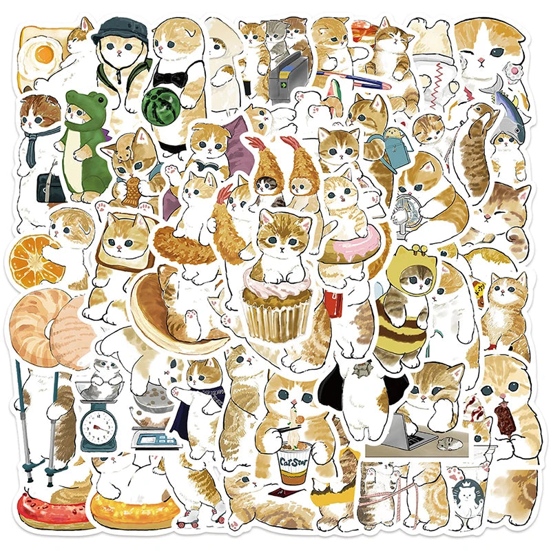 64Pcs Cute Cat Cartoon Stickers Aesthetic Kawaii Animal Decals Kids Toys Scrapbook Laptop Luggage Phone Graffiti Sticker Oasis Select