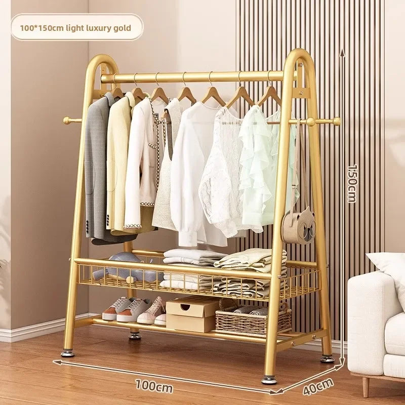 Simple Coat Rack Floor-to-ceiling Indoor Drying Rack Storage Rack Household Bedroom Floor-to-ceiling Clothes Rack Hanger Oasis Select Gold 100-150-B
