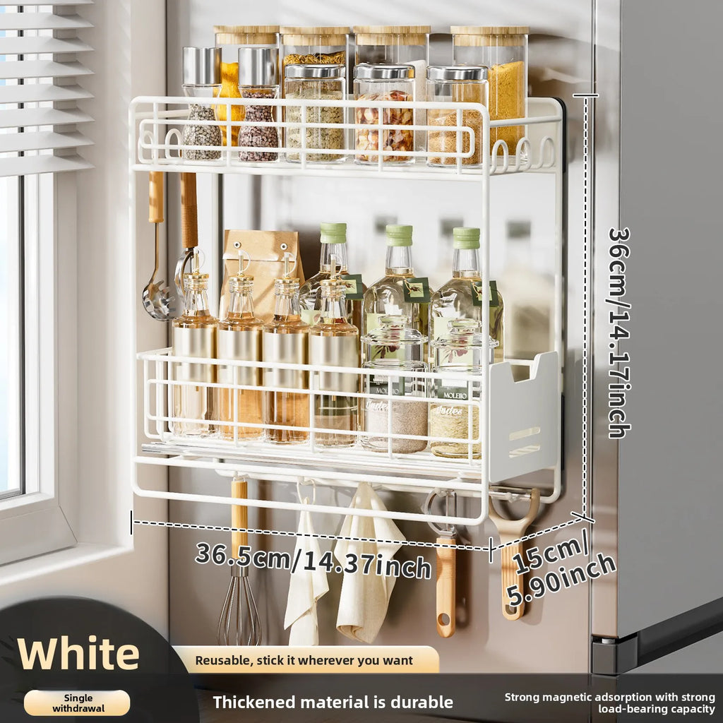 Refrigerator rack Multifunctional washing machine storage rack Refrigerator side hanger Free installation pull-out rack Oasis Select White M