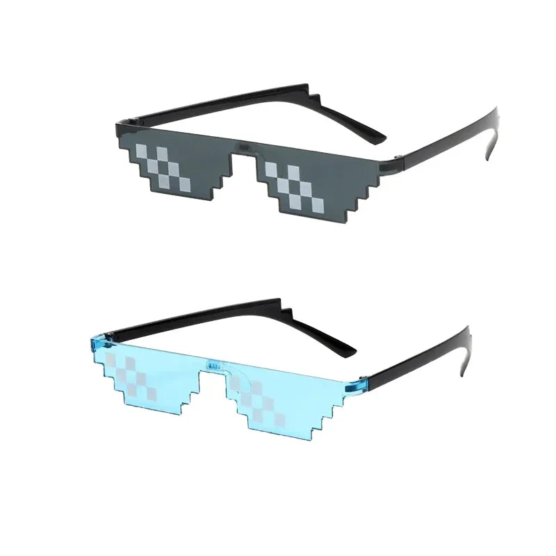 1-6PCS NEW Design Funny Mosaic Sunglasses Thug Life Sun Glasses Pixel Black Retro Gamer Robot Sunglasses Birthday Party Cosplay Oasis Select Black gray-Blue