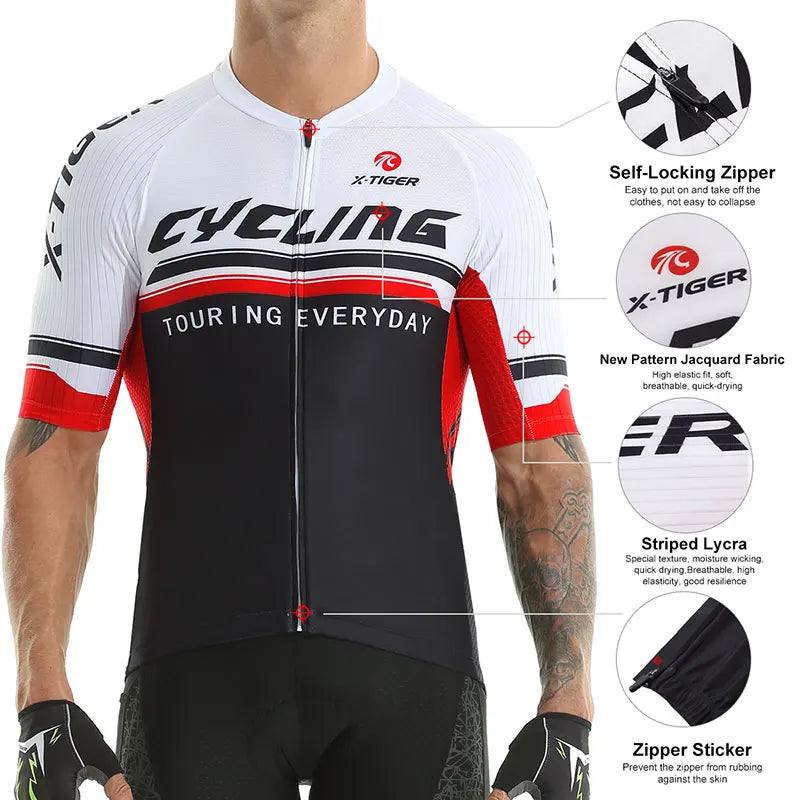 Ｘ-TIGER Men Cycling Jersey Bike Short Sleeve with 4 Rear Pockets Breathable Quick Dry Biking Shirt MTB Racing Clothing Oasis Select