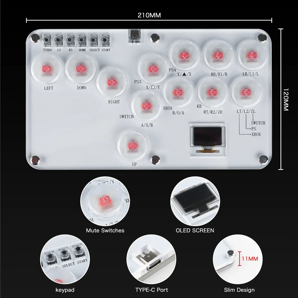 Stickless Arcade Stick 12Keys All-Button Mini Fighting Game Arcade Stick Leverless Controller Fight Sticks for PS3/PS4/PC/Switch Oasis Select