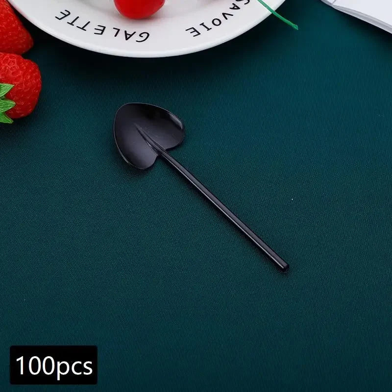 100pcs Heart Shape Disposable Spoons - Colorful Long Handle Dessert Spoons For Ice Cream, Cake, Pastry, Mooncakes | Cute Party Oasis Select A2