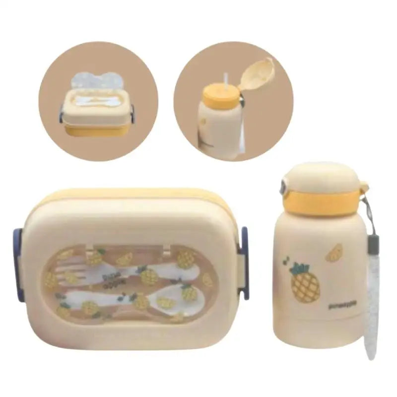 Kids Bento Lunch Box & Water Bottle Set | Fruit Design 2-in-1
