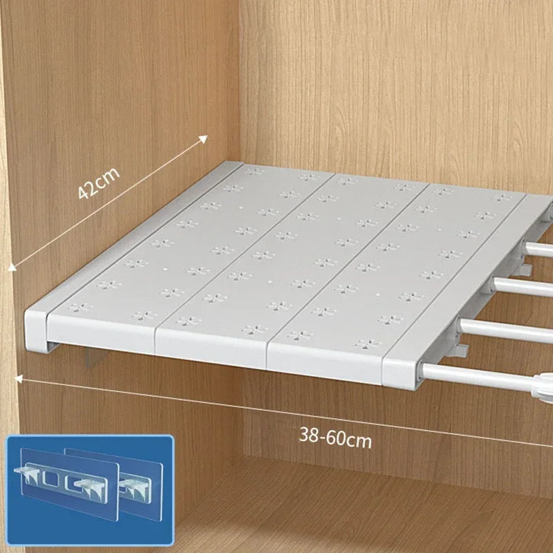 White Expandable Divider Punch-free Retractable Layers Board for Wardrobe Storage Kitchen and Bathroom Shelf Dormitory Dividers Oasis Select Length 38-60cm