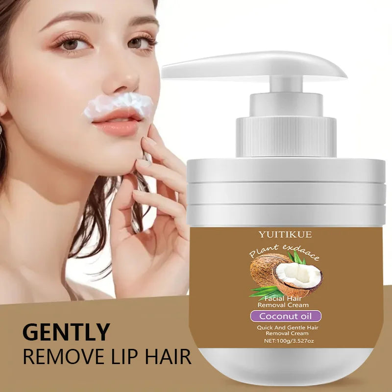Facial Hair Removal Cream 100g - Quick & Gentle with Coconut Oil, for Lip Hair, Smooth Non-Sticky, Leaves No Black Spots Oasis Select