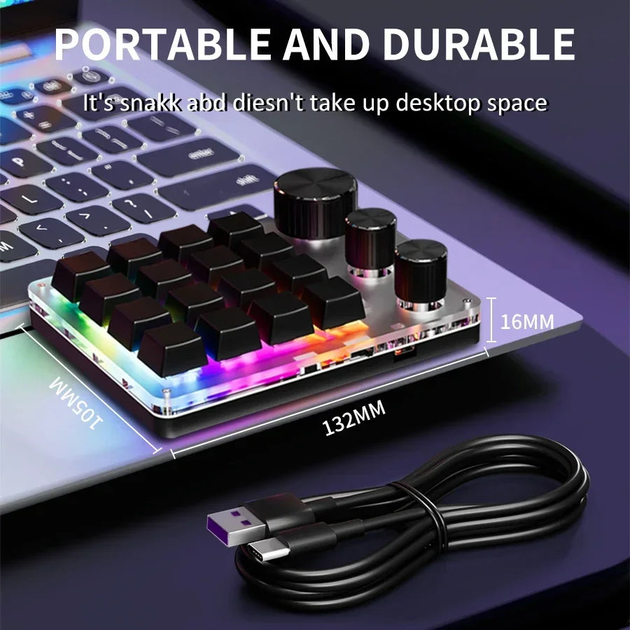 16 Keys 3 Mode Macro Mechanical Keyboard USB RGB Gaming Custom Programming Knob Portable Custom 6Keys 3Knob Switch For Photoshop Oasis Select