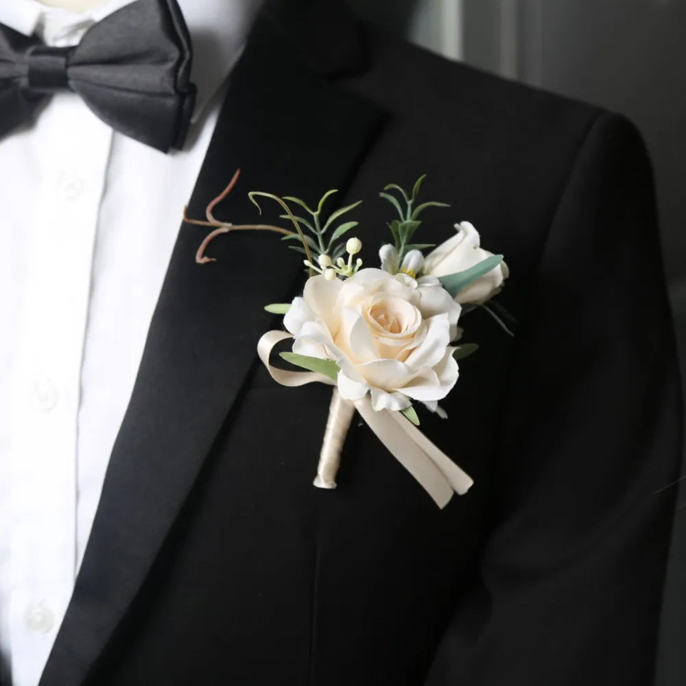 Meldel Corsage Men Wedding Rustic Boutonniere White Bridal Wrist Corsage Bridesmaid Groomsmen Party Meeting Personal Decorations Oasis Select