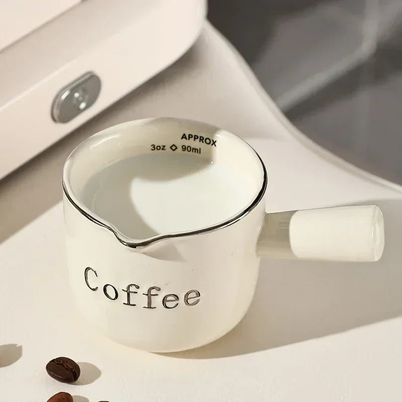 3oz/90ml Ceramic Measuring Cups with Duel Scale and Handle High Value Espresso Extraction Cup Transfer Cup Milk Jug Coffee Tool Oasis Select 1pcs