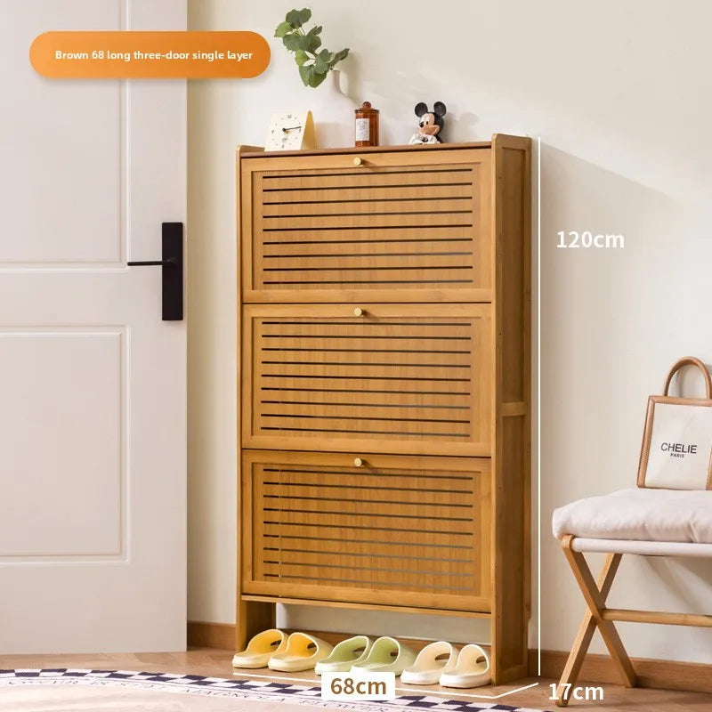 Ultra-thin shoe cabinet home door 2025 new retro black porch cabinet home tipping bucket storage shoe rack Oasis Select Three doors 70 brown