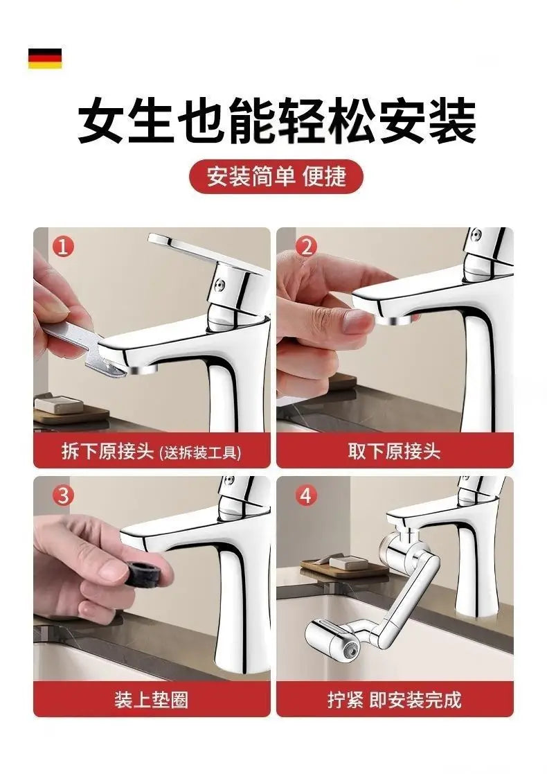 New 4 Modes Sink Faucet 1440° Rotation Filter Extension Tube Shower Water Saving Tap Universal Kitchen Gadgets Accessories Oasis Select