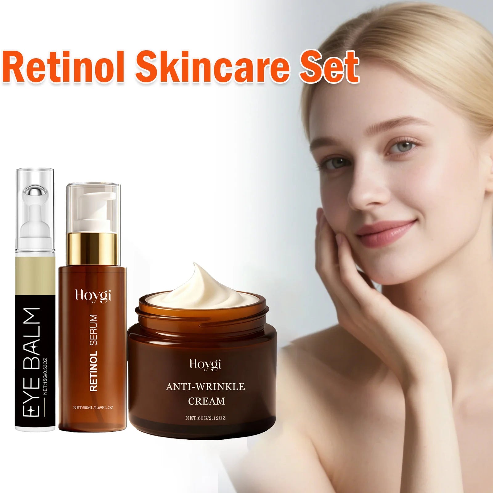 Retinol Skincare Set Anti-Wrinkle Cream Serum & Eye Balm for Moisturizing Firming Fade Fine Lines Brightening Face Eye Care Oasis Select