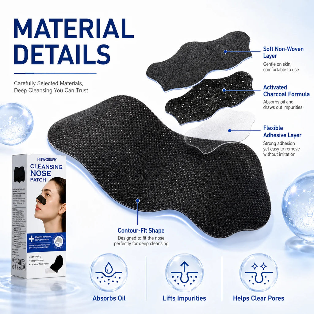 HITWORKER Blackhead Remover Nose Patch Charcoal Pore Strips Deep Cleansing Nose Strips Oil Control Pore Cleaner Skin Care Oasis Select