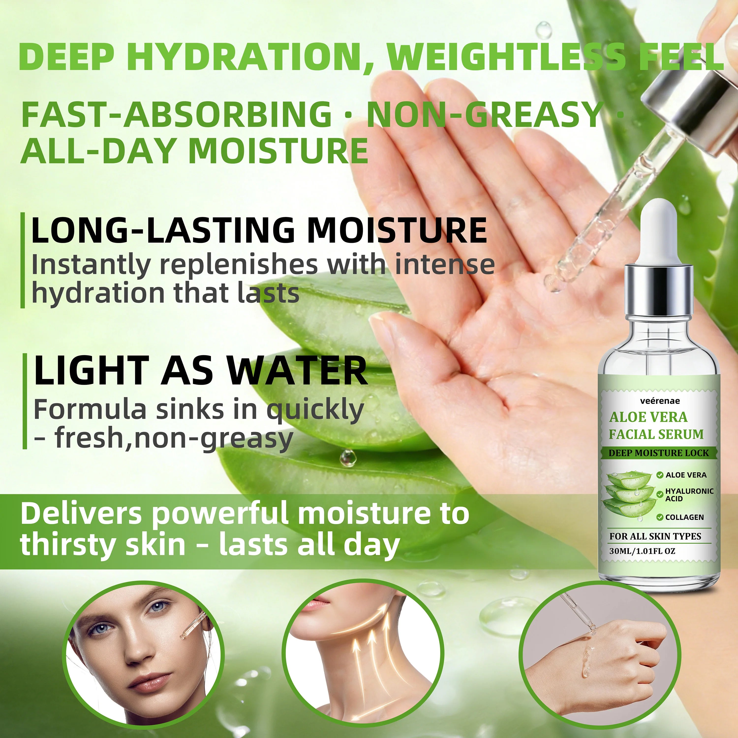 veérenae Aloe Vera Facial Serum – Oil-Free Hydrating Serum