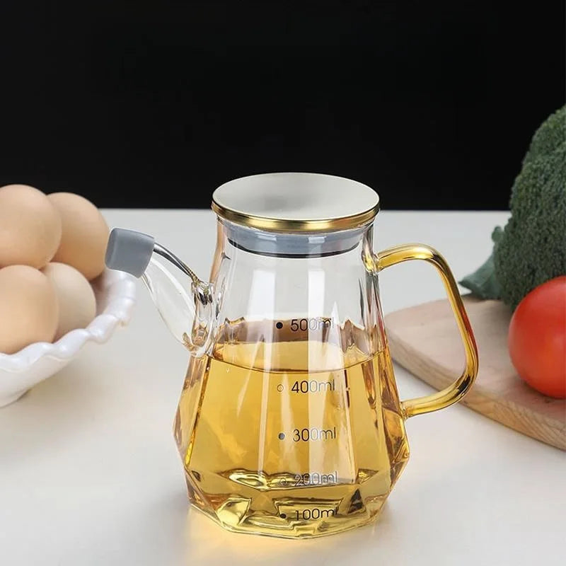 500/700/900ml Clear Glass Oil Bottle with Scale and Handle Heat-resistant Soy Vinegar Sauce Environmental Protection Container Oasis Select