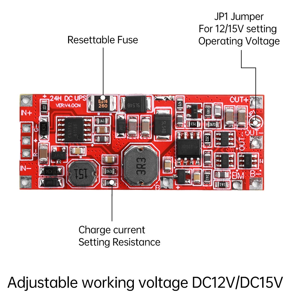 DC 12V/15V 24W 1A UPS Power Supply Module Uninterruptible Power Control Board 2S V4.0CN Charging Step Up Protection Module Oasis Select