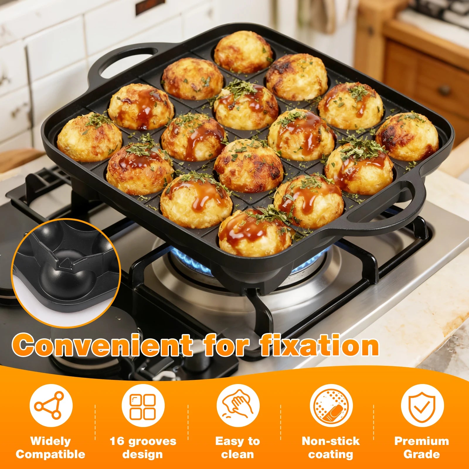 16-Hole Takoyaki Pan – Non-Stick Aluminium Meatball Mold