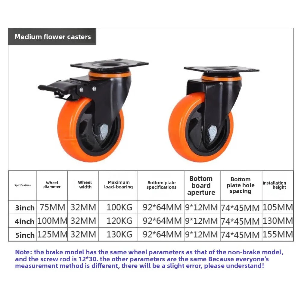 3-5in PVC Furniture Caster Wheels Swivel Plate Casters with Security A/B Lock Non-Marking for Cart Workbench Oasis Select
