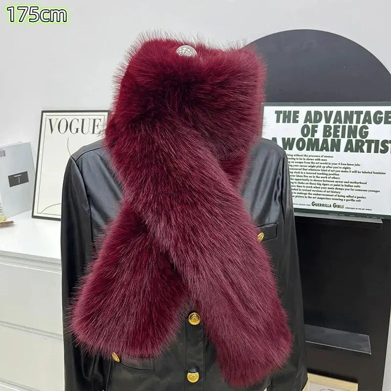 Women's Faux Fur Long Scarf – Fluffy Plush Winter Wrap Shawl