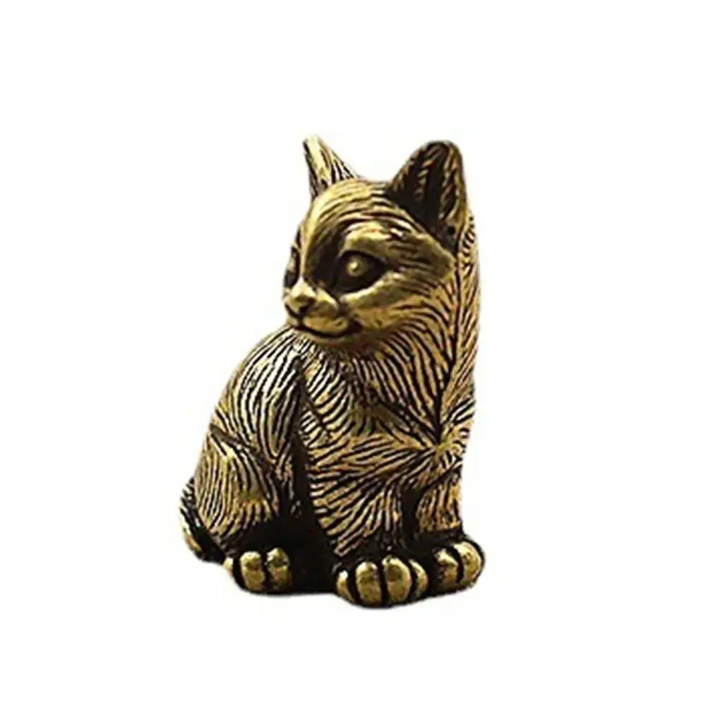Brass Cat Figurine – Retro Mini Metal Tea Pet Statue Decor Metal Animal Figurine Oasis Select G