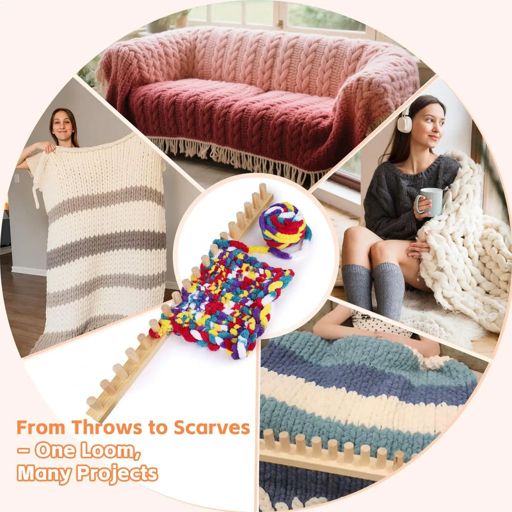 Knitting Loom 35 Inch Wood Chunky Yarn Loom Thick Yarn Weaving Tool for Kids Adults Beginners Couch Sofa Living Room Home Decor Oasis Select