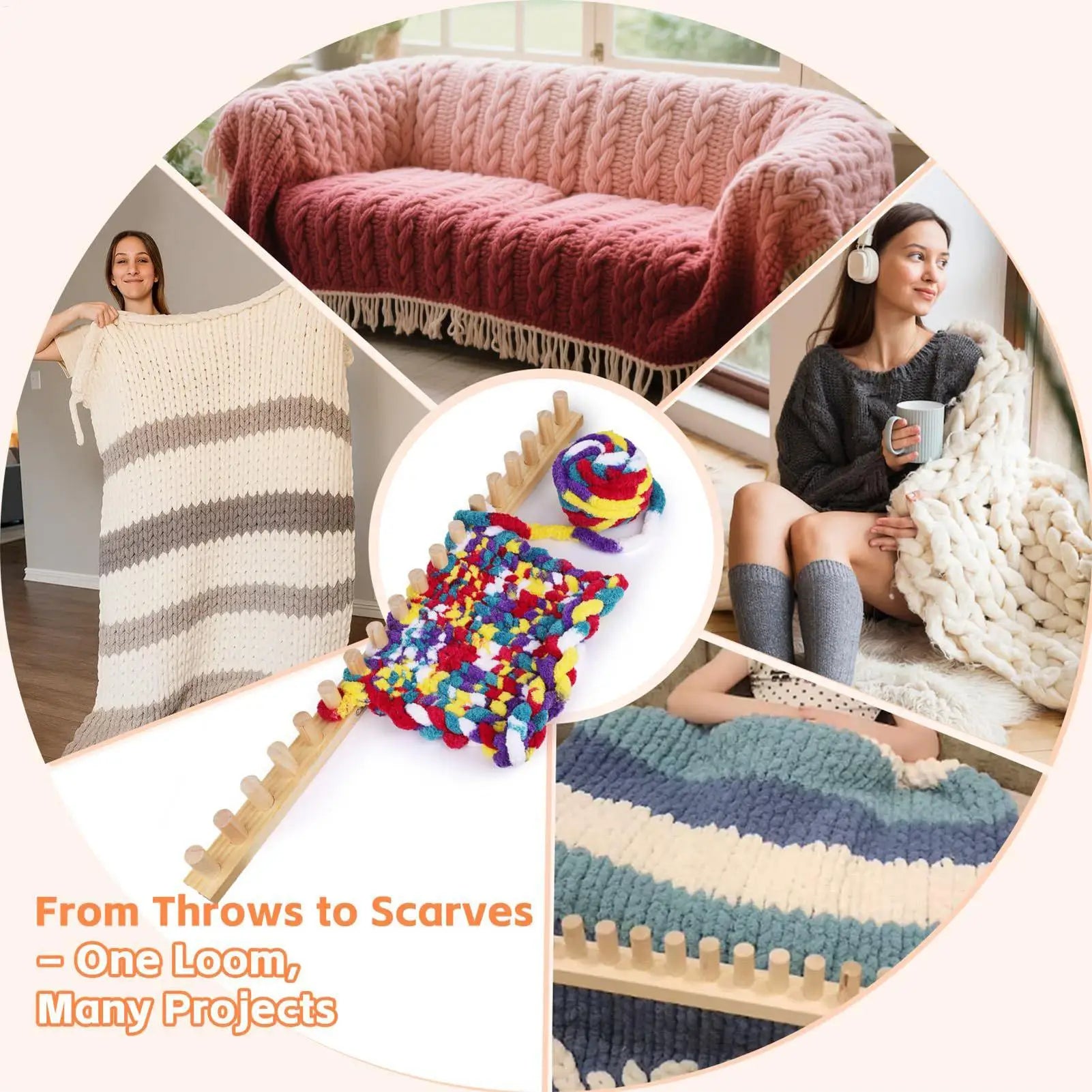Knitting Loom 35 Inch Wood Chunky Yarn Loom Thick Yarn Weaving Tool for Kids Adults Beginners Couch Sofa Living Room Home Decor Oasis Select