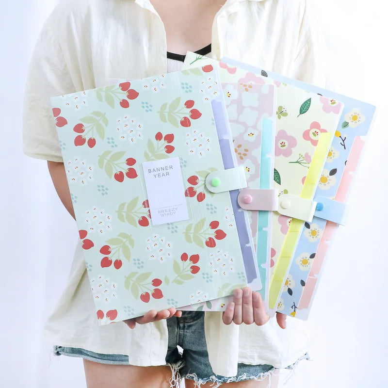 A4 Folder 5 Layers Macaron Color File Large Capacity Document Organizer Student School and Office Supplies Stationery Oasis Select